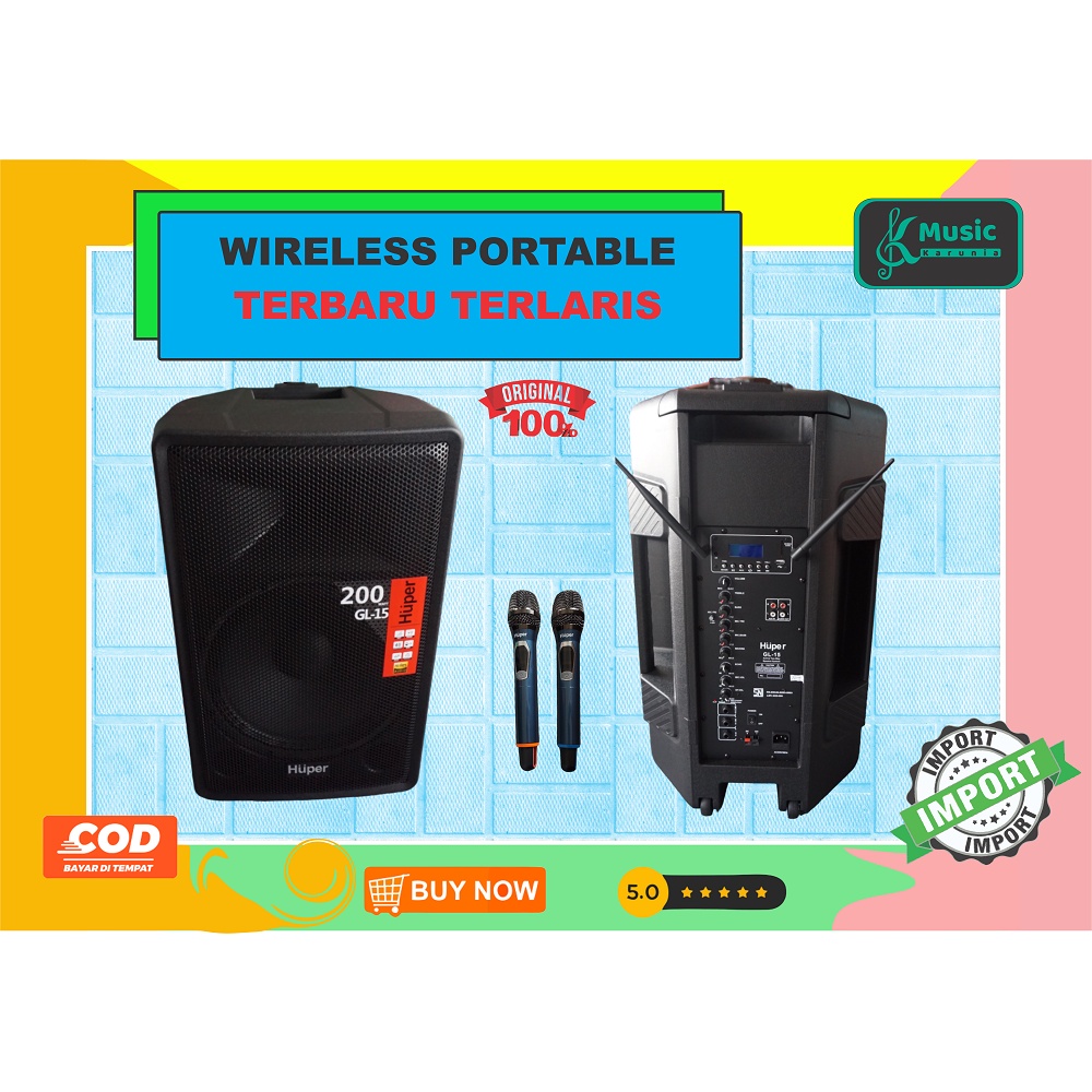 Amply wireless HUPER Bikin Heboh GL-15 Speaker Portable 200 Watt Huper GL 15 [*lngsung ketoko* poton