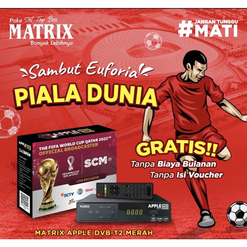 MATRIX SET TOP BOX DVBT2 ANTENA TV DIGITAL APPLE MERAH
