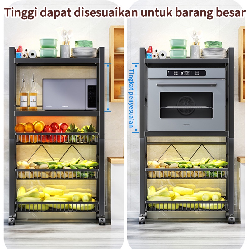 Rak Dapur Rak Troli Keranjang Rak Dapur Rak Oven Rak Microwave Penyimpanan dengan Roda