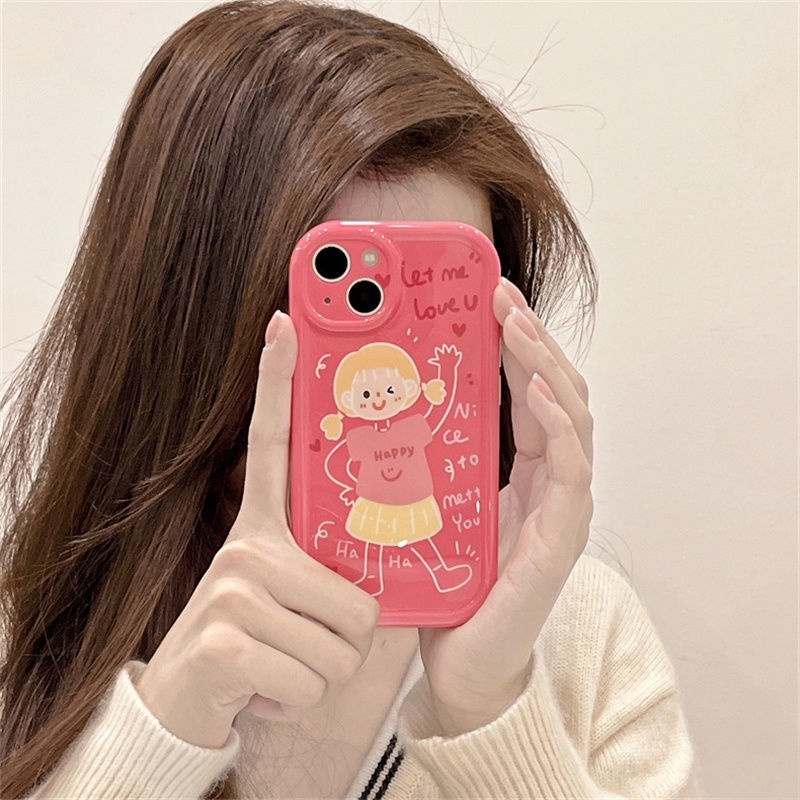 Case Motif Print Kartun Graffiti waving Girl Untuk IPhone 12 13 14 11 Pro Max jjhghg