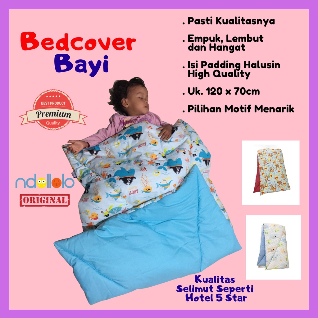 Bedcover Selimut Bayi Premium Jumbo 120 x 70 GRATIS Tas Laken Bisa Custom Ukuran Merek Ndollolo