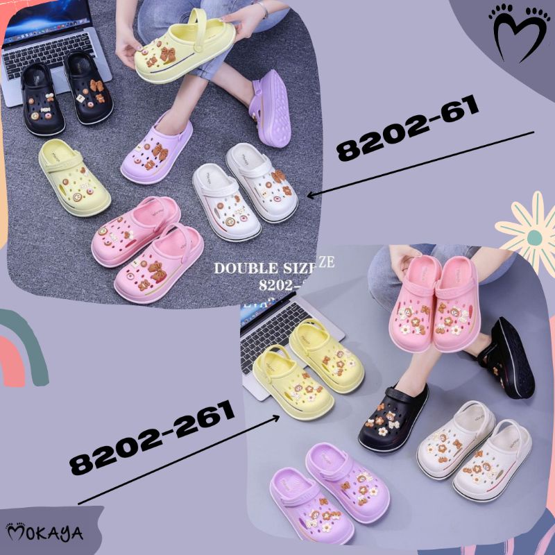 Sandal Crocs Let Kodok Baim Fuji Wanita Mainan Karakter Anak Cewek Pita &amp; Bear Pita Super Cute Kekinian Import Mokaya / Size 36-41 (8202-261 &amp; 8202-26)