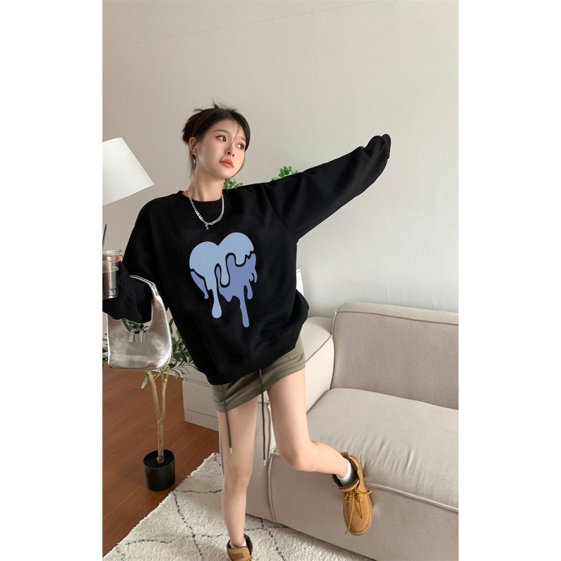 EUNII Sweater Lengan Panjang Cute Oil Painting Bear Korean Style/Hoodie Oversize/Baju Wanita/Switer Wanita