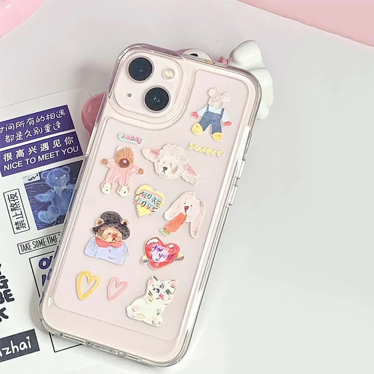 IPHONE Soft Case Hewan Lucu Kompatibel Untuk Iphone14 13 12 11 Pro XS Max XR X8 7 Plus Casing Ponsel Transparan TPU Silikon Shockproof Cover