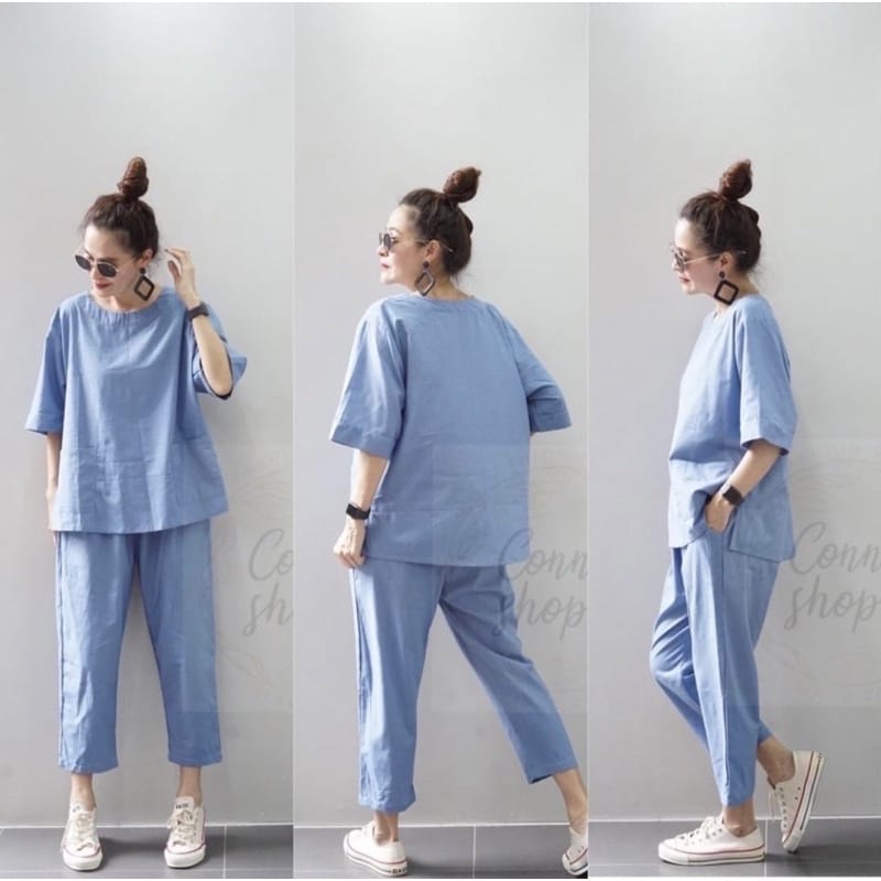 Alana One Set - Setelan Linen Terbaru  Outfit Korean Style Remaja Wanita