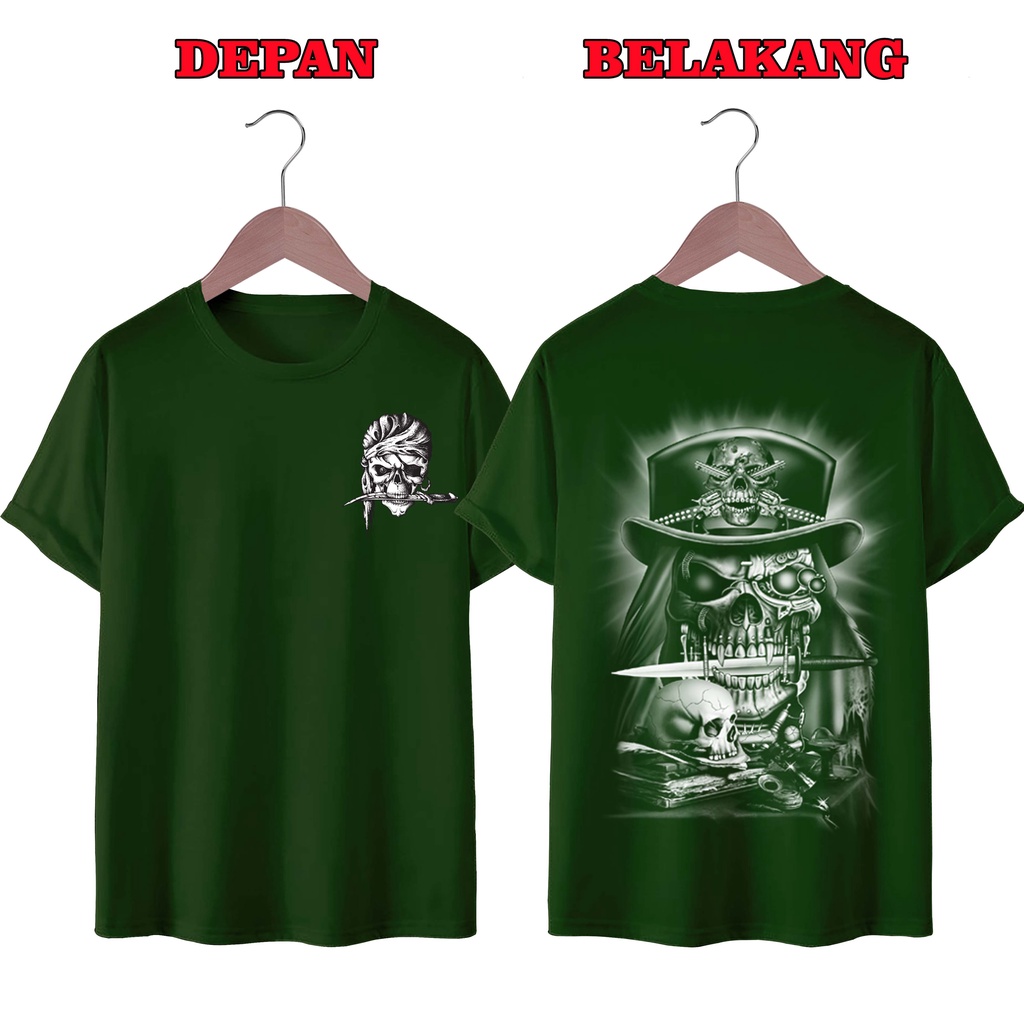 KAOS DISTRO UNISEX (PRIA DAN WANITA) TERBARU, KAOS JUMBO TENGKORAK PISAU