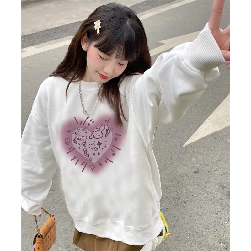 EUNII Sweater Lengan Panjang Cute Love Rabbit Korean Style/Hoodie Oversize/Baju Wanita/Switer Wanita