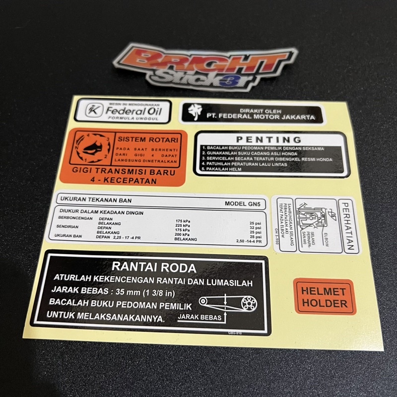 STICKER Stiker Detail Pelengkap Penting HONDA ASTREA STAR PRIMA GRAND LEGENDA SUPRA