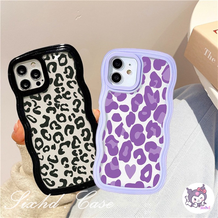 Compatible For iPhone 14 13 12 11 Pro Max SE2020 X XR Xs Max 7 8 6 6s Plus Case Ins Purple Oil Painting Leopard Wave Edge Soft Shockproof Cover