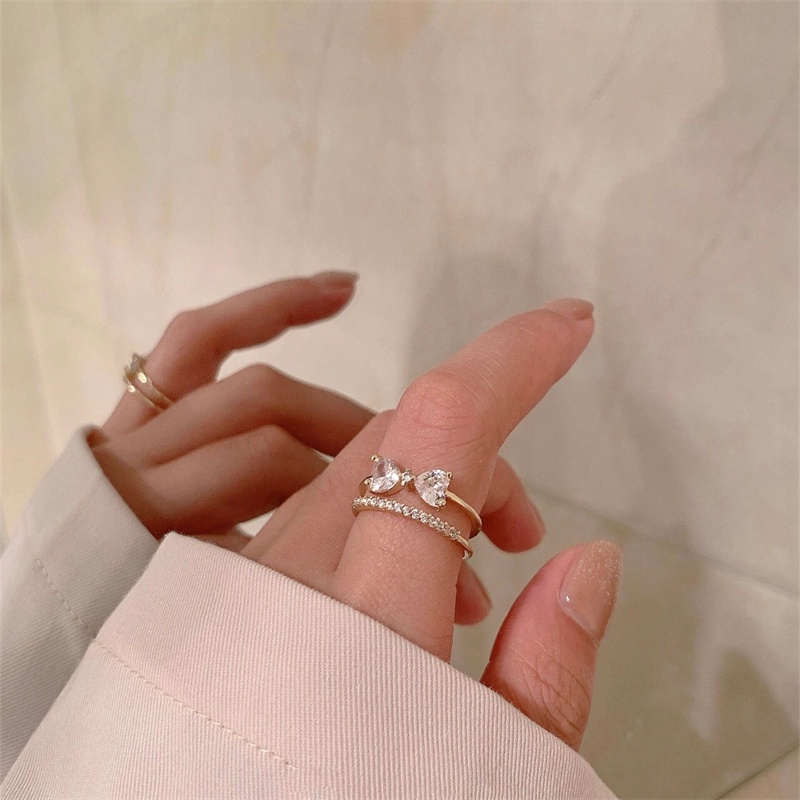 Cincin Berlian Imitasi Model Double Layer Gaya Korea Jepang