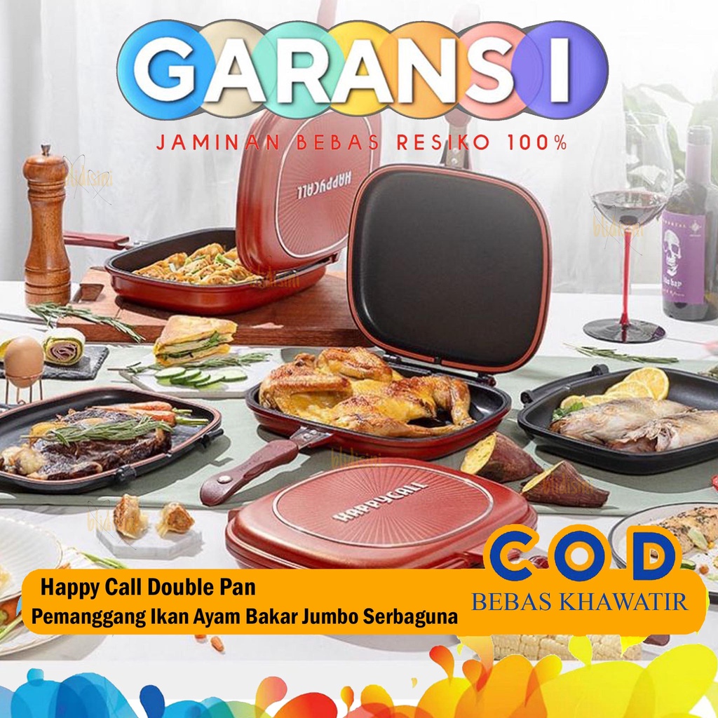 HAPPY CALL Double Pan 32cm Panci Pemanggang Ikan Bbq Grill Teflon Anti Lengket Serbaguna - Pangganga