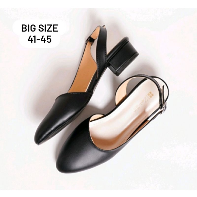 Sepatu Pantofel KULIT.395 BIG Size 41-42-43-44-45 Slingback Wanita Formal Size JUMBO Original Hitam, 42