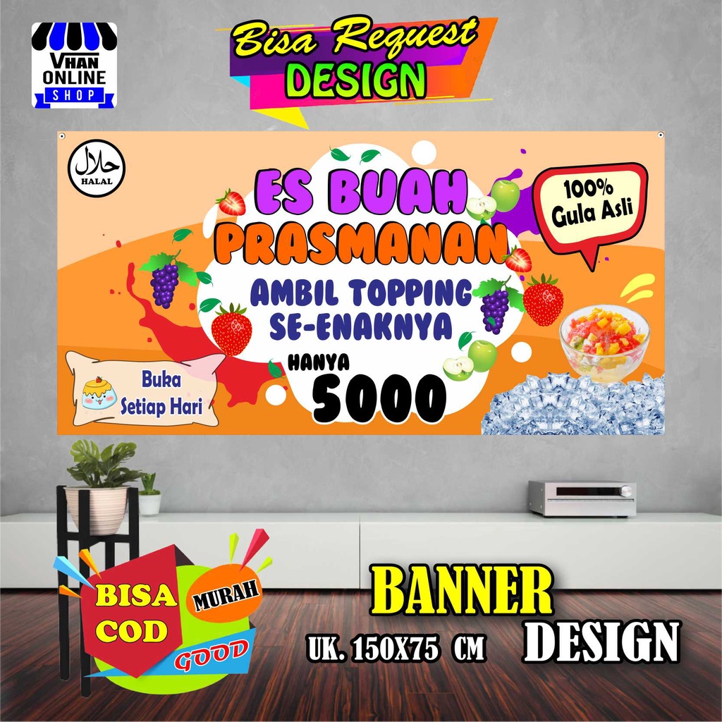 Spanduk Banner Backdrop Es Buah Prasmanan, Es Buah Viral, Keren, Simple