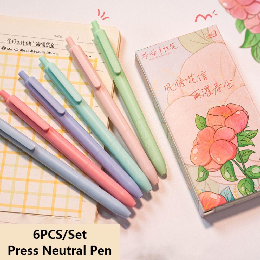 Nanas 6PCS /Set Press Pena Netral Morandi Tinta Warna Perlengkapan Kantor Sekolah Alat Tulis 0.5mm Gel Pen