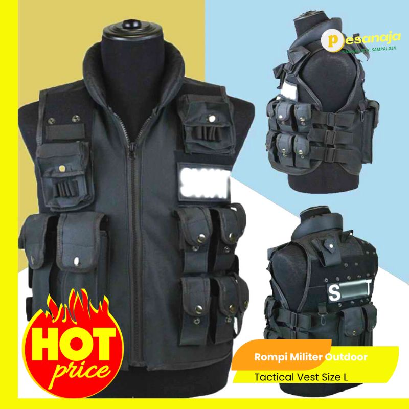 PesanAja - Rompi Militer Pria Outdoor Pelindung Tubuh Airsoft Gun CS SWAT Military Tactical Body Vest Bodyvest Brimob Nakula Blackwarrior Polisi Size L Terbaru - 7CHZCXBK