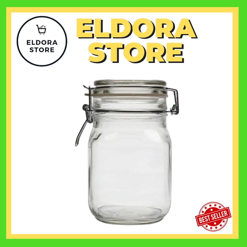 Toples Kaca Kedap Udara 1000ML | 1 Liter Pengait Jepit Hermetico | Toples Kedap Udara | Toples Kaca 