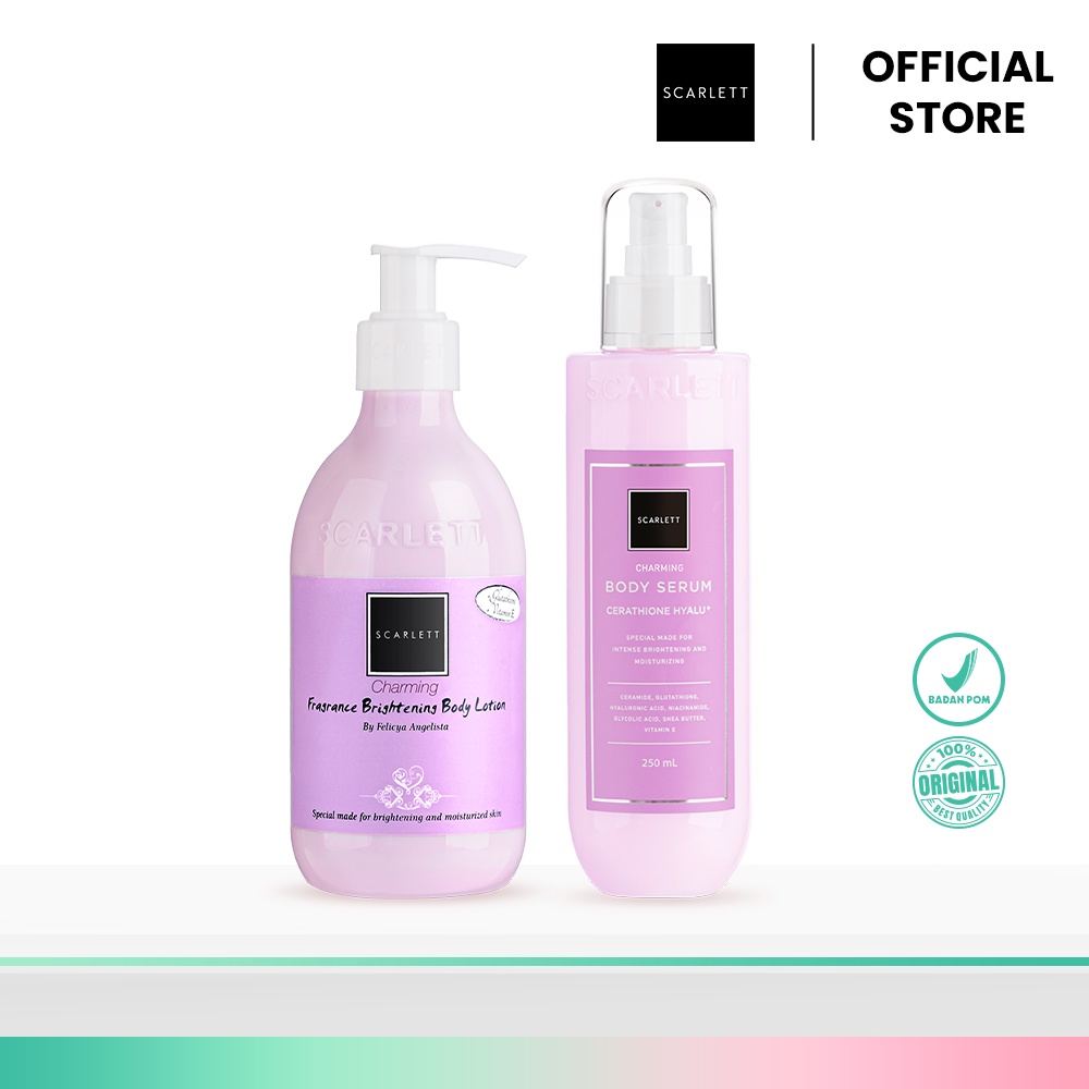 Jual Scarlett Whitening Body Serum Charming + Body Lotion Charming