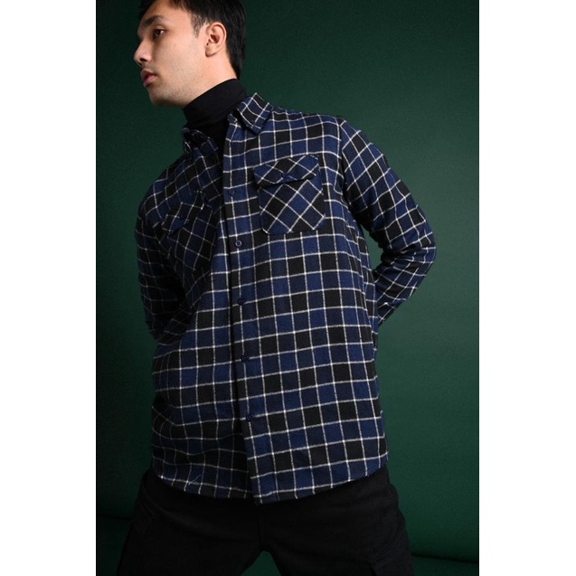 KEMEJA PREPP STUDIO ULTIMATE DOUBLE POCKET FLANNEL BLUE BLACK - S