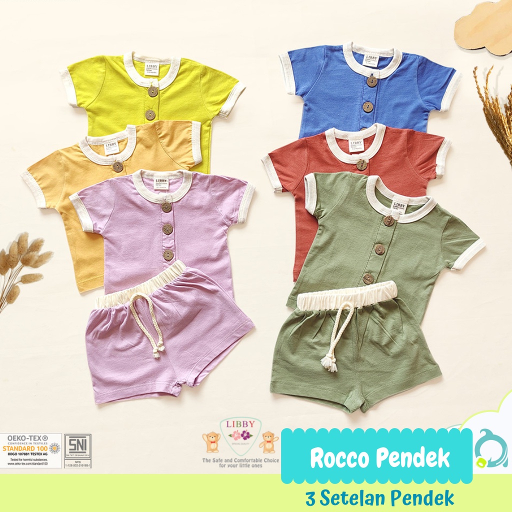 LIBBY Stelan Pendek Rocco Earth Color | Motif Size 0 s.d 4 Tahun (1 stel/pack)