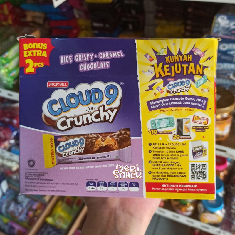 

Cloud9 Crunchy Chocolate Isi 24 / Cloud 9 Rice Crispy Caramel Coklat