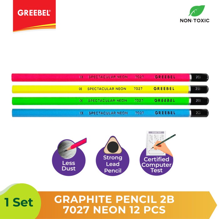 Pensil Graphite Greebel 2B 2.8mm. Warna-Warna Neon 7027 - 12pcs.