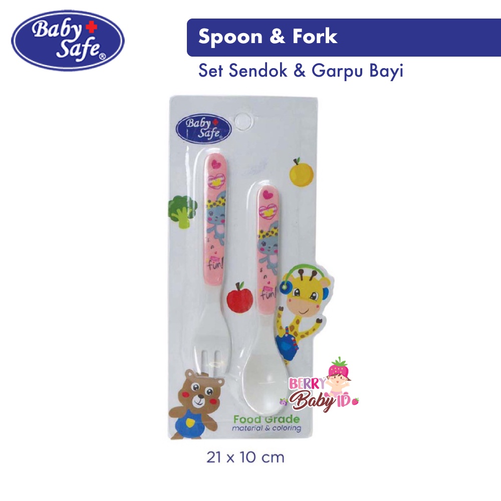 Baby Safe Spoon &amp; Fork Set Sendok Garpu Makan Bayi Anak BPA Free SG001 Berry Mart