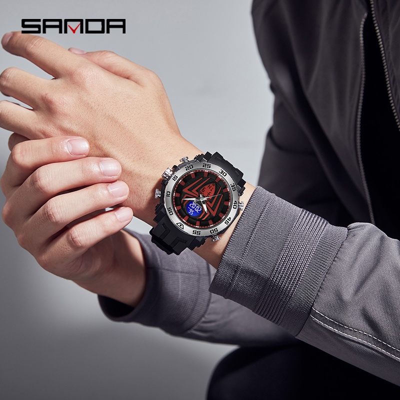 SANDA 6111 Jam Tangan Pria Digital Analog Tali Rubber Chronograph Anti Air WATCHKITE WKOS