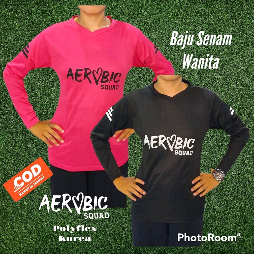 Baju olahraga wanita lengan panjang kaos atasan senam fitness aerobic gym voli