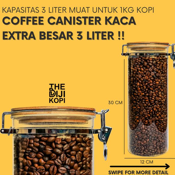 Coffee Canister Toples Kopi Jar Kopi Kaca Kapasitas 3 LITER 1 KG Kopi