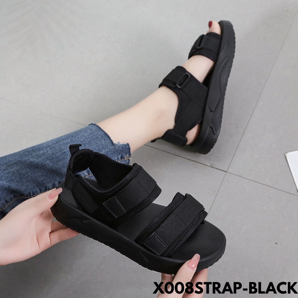 SANDAL WANITA STRAP VARIASI DAILY PERGI PUNCAK CAKEP BAHAN CANVAS COMBI RUBBER IMPORT 008STRAP