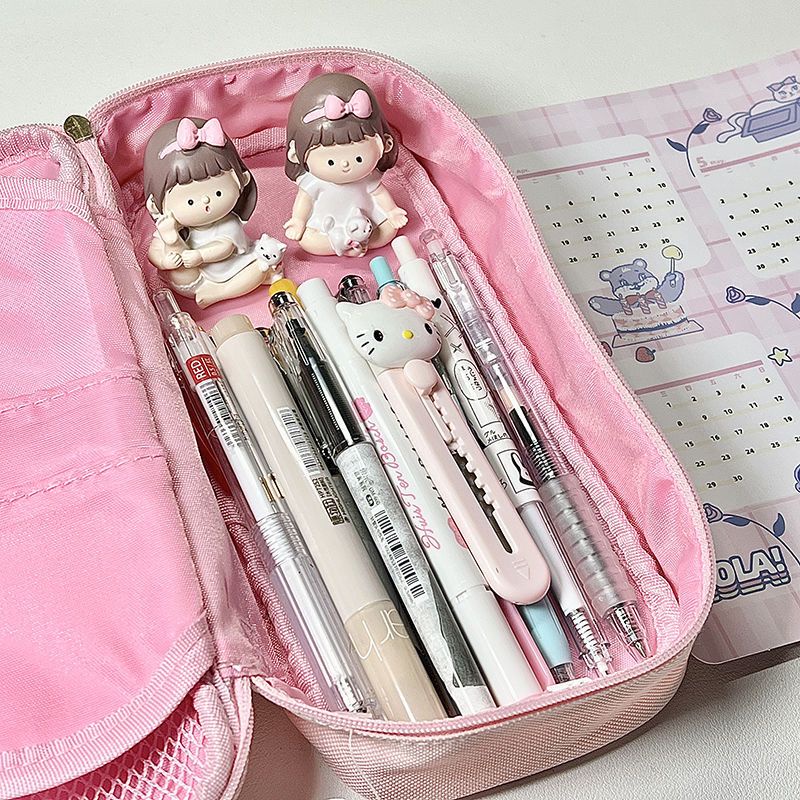 ❀Sera Sanrio helloKitty cat tempat pensil kapasitas super besar gadis lucu hati penyimpanan nilai tinggi tempat pensil