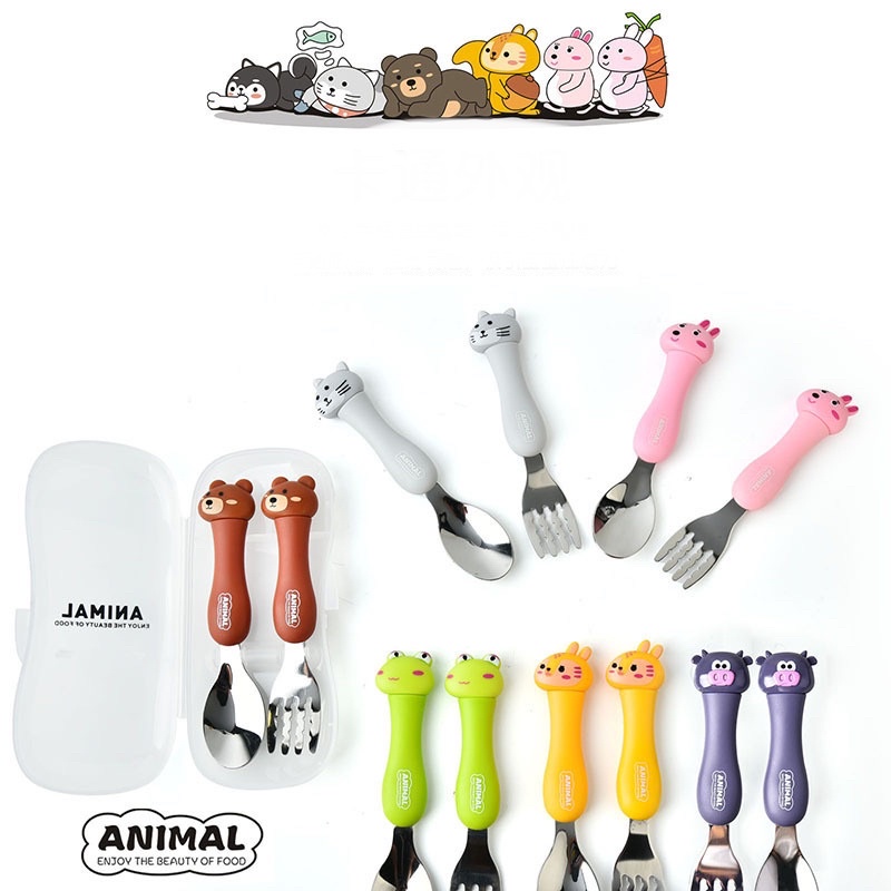 SENDOK GARPU SET PERALATAN MAKAN ANAK MOTIF ANIMAL / SENDOK GARPU STAINLESS STEEL