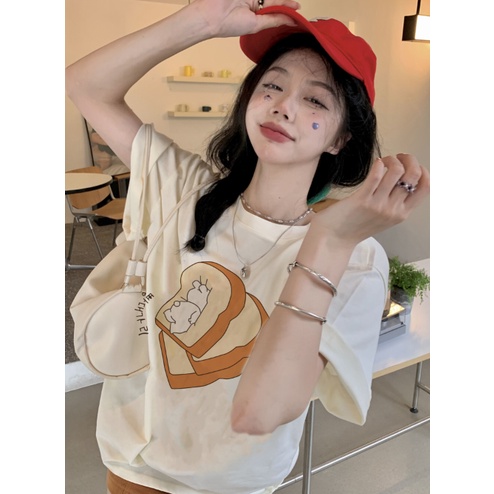 EUNII T-shirt Lengan Pendek Cartoon  Korean Style/Kaos Atasan Wanita/Baju Kaus Oversize Wanita