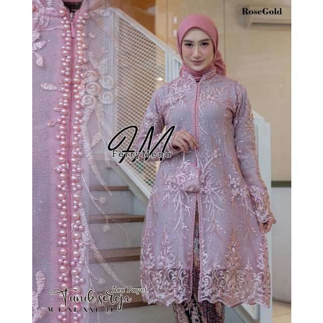 Permata Olshop / Setelan Kebaya Tunik Busui Tulle Payet Modern Seroja / Kebaya Modern / Kebaya Kondangan / Kebaya Pesta Mewah / Kebaya Wisuda / Kebaya Seragam / Kebaya Payet / Tunik Kebaya Jumbo Ld 125