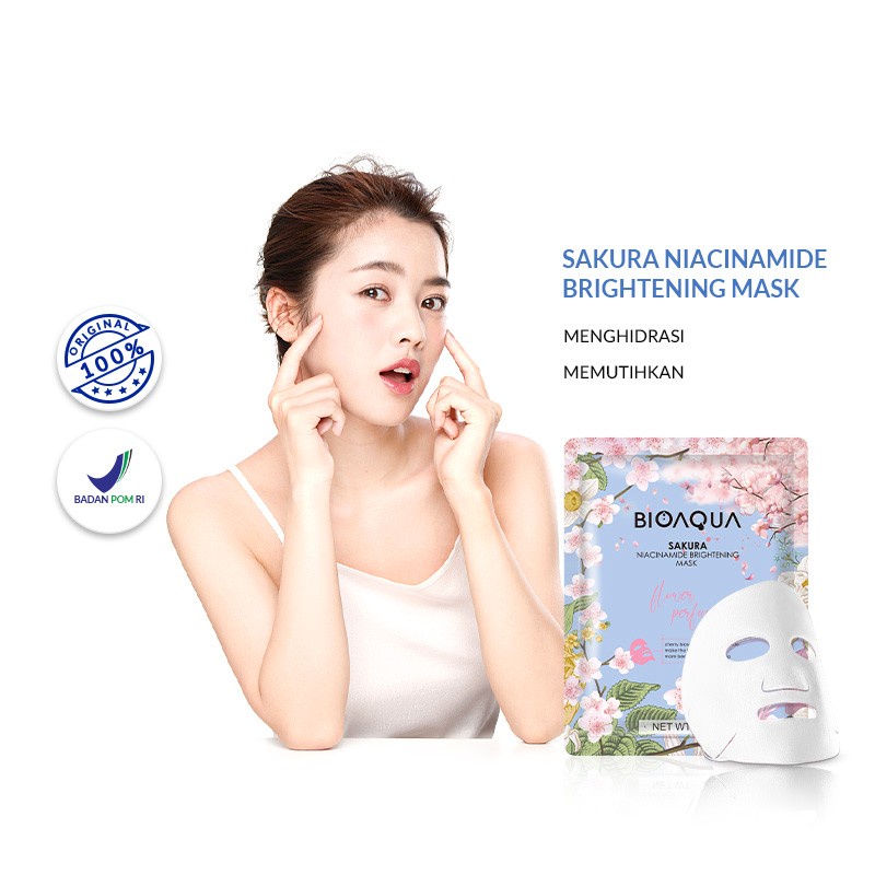 BIOAQUA Sheet Mask Masker Wajah Flowers Series 28g Hydrating Essence Face Mask Brightening dan Anti Acne - Sakura