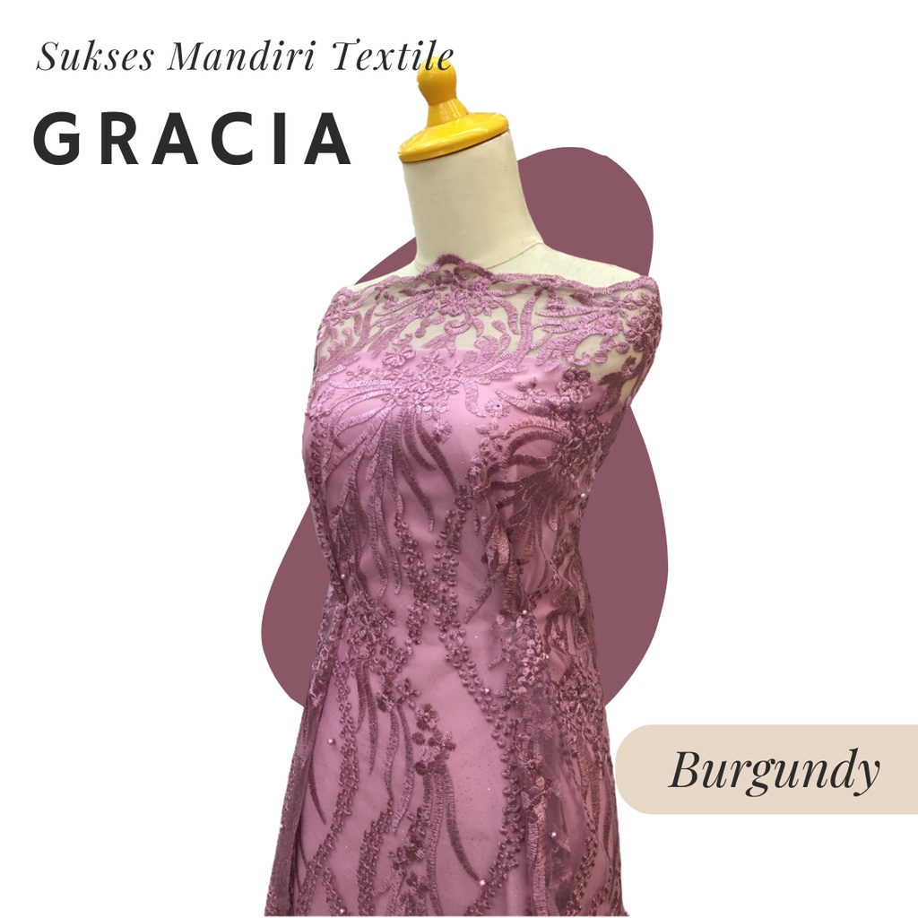[GRACIA] Brukat Tile Premium Mewah Warna Burgundy Pink | Harga ½ meter = 50 cm (Bahan Dress Bridesma