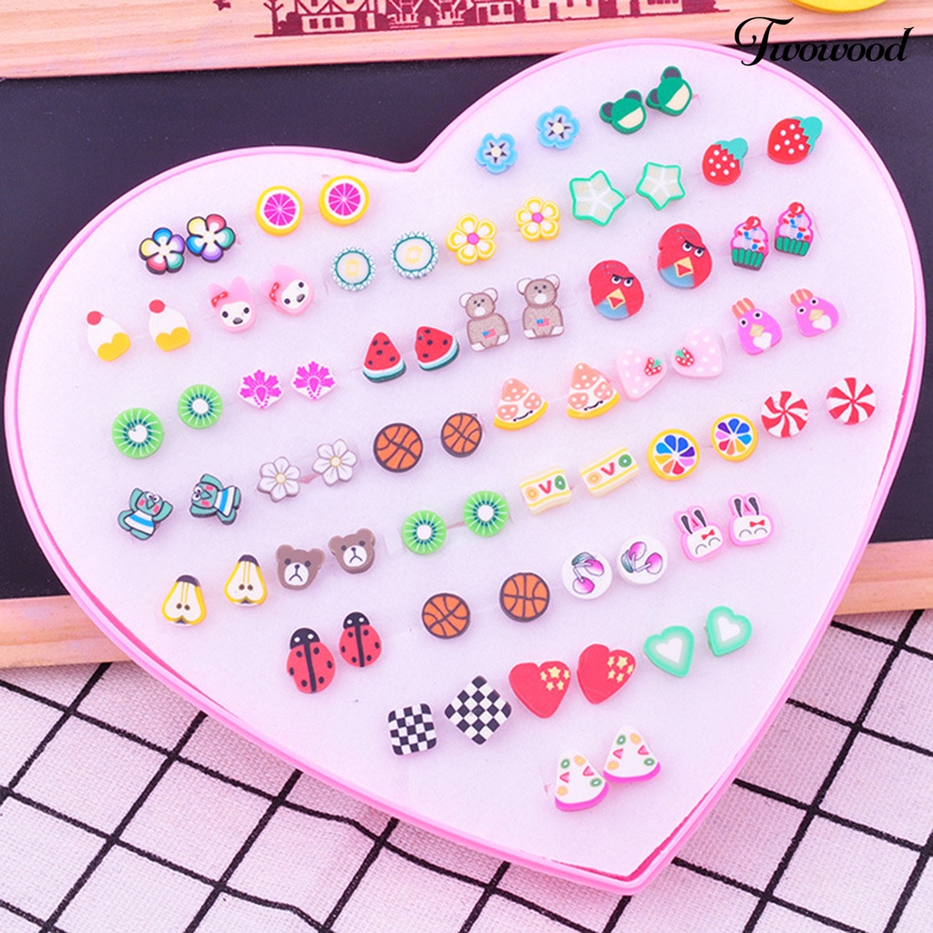 36 Pasang / Set Anting Stud Bentuk Kartun Warna-Warni Bahan Stainless Untuk Wanita