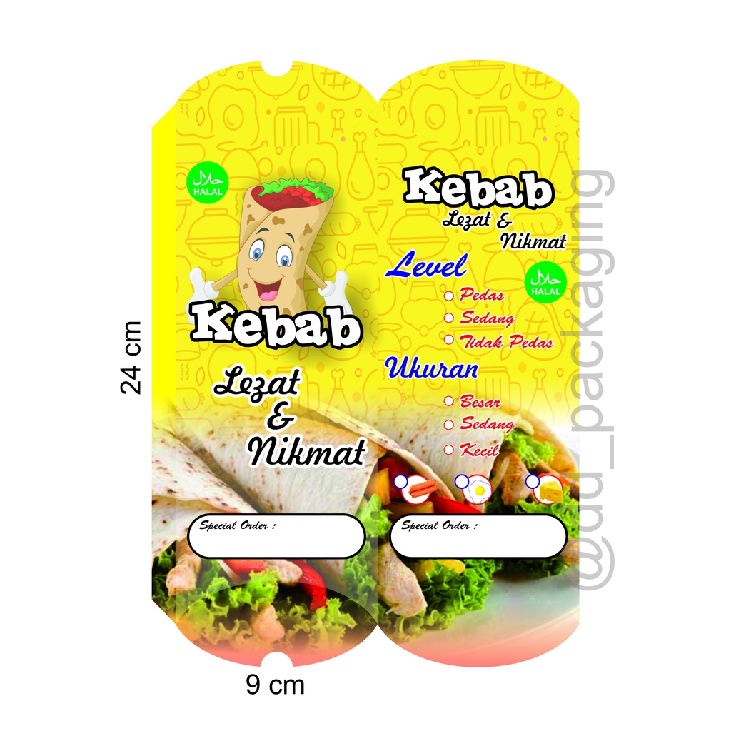 

Custom bungkus Kebab/ kemasan kebab tanpa merk 24cm x 9cm
