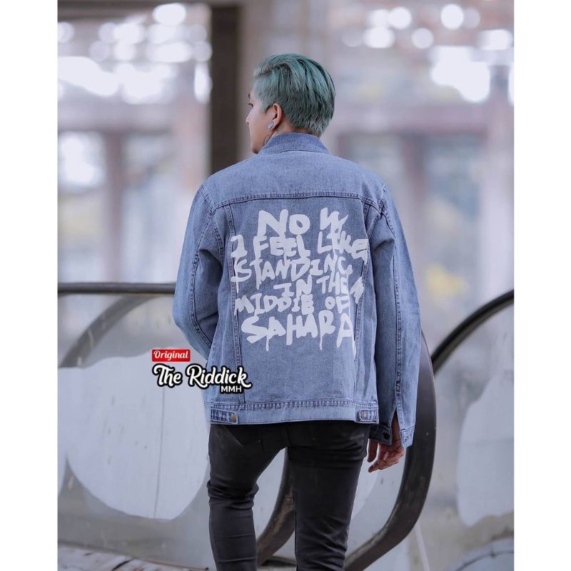 Jaket Denim Oversize wanita Jacket Denim coret Keren Lukisan Gambar Belakang