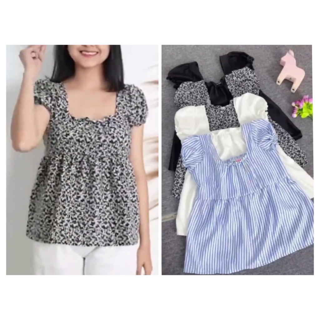 Tq88indonesia Fashion Baju Atasan Wanita Terbaru /  MIMIA SABRINA TOP / Blouse / Blus Lengan Pendek / Pakaian Casual Cewek