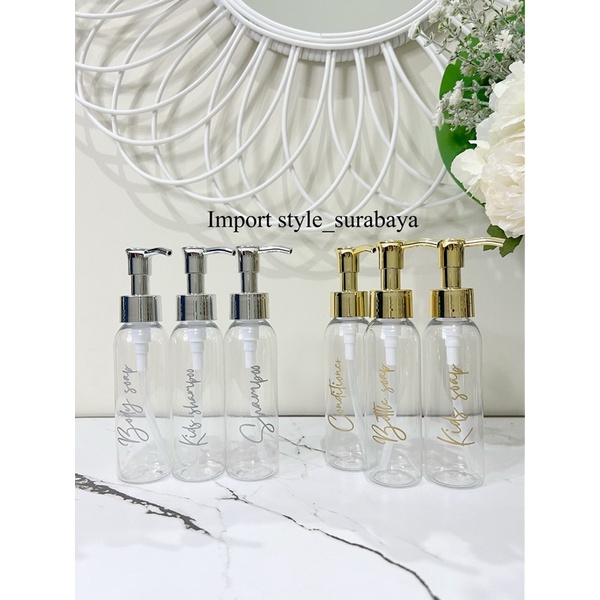 BOTOL BENING TRAVEL SIZE 100ml GOLD / SILVER NEW LUXURY. aesthetic bottle refill tempat sabun cair pump estetik