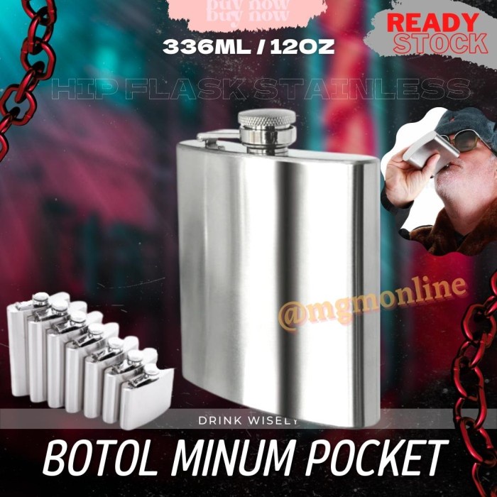 Botol pocket Stainless 336ml Hip Flask 12oz liquor botol minuman keras