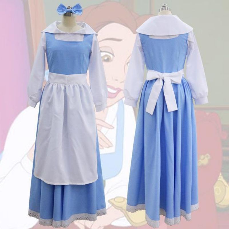 [MikanHiro Store] COSTUME Beauty and the Beast Anime Blue Maid Costume Cosplay Maid Maid Belle Princess Dress