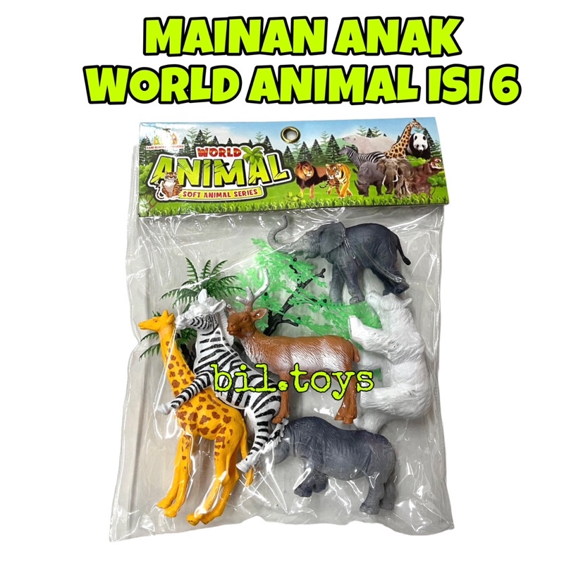MAINAN ANAK HEWAN KARET WORLD ANIMAL ZOO ANIMAL HEWAN KEBUN BINATANG ISI 6 &amp; ISI 3