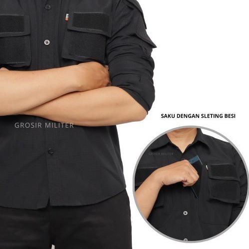Kemeja Tactical Lengan Panjang Pria - Kemeja Taktikal - Baju PDL - JWS - KMJA TAC HITAM, M