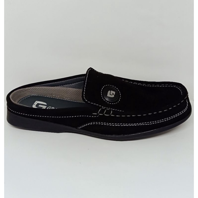 Sepatu Pria Selop Bustong Slip On Moccasin Kulit Asli Nubuck Grammer
