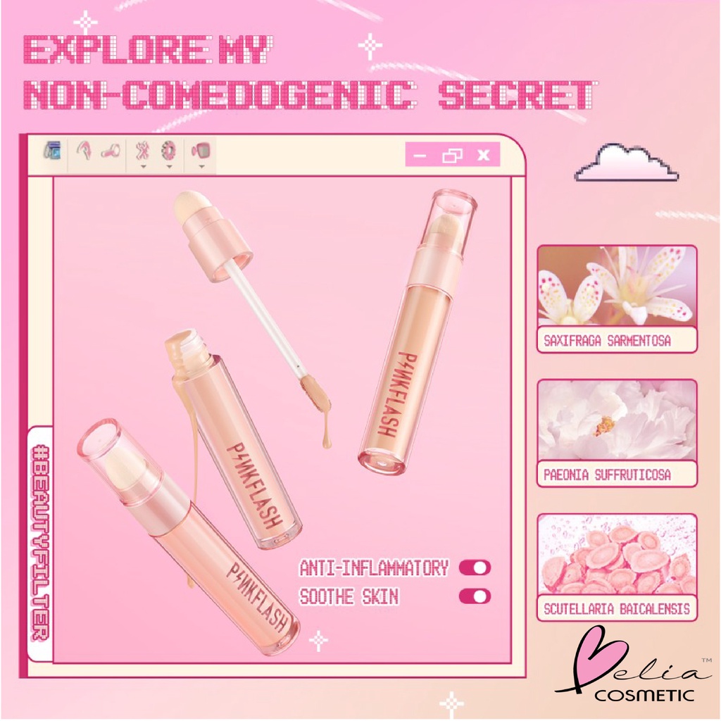 ❤ BELIA ❤ PINKFLASH Lasting Matte Concealer | Pink Flash Liquid Concealer Tahan Air Tahan Lama BPOM PF-F04