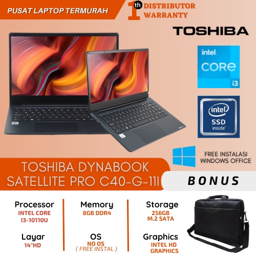 LAPTOP TOSHIBA DYNABOOK CORE i3 GEN 10 SSD 256GB M2 SATA RAM 8GB 14"HD - C40-G-11I