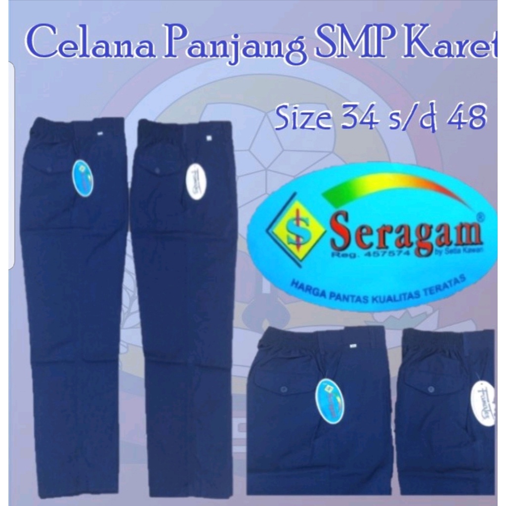 celana Panjang Karet BIRU Anak Sekolah SMP Merk SERAGAM