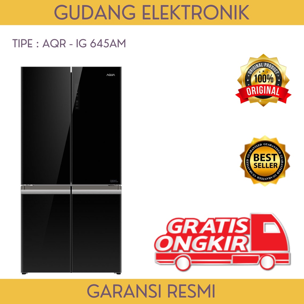 KULKAS SIDE BY SIDE AQUA 4 PINTU - AQR-IG645AM - KACA - GRATIS ONGKIR SERANG KOTA